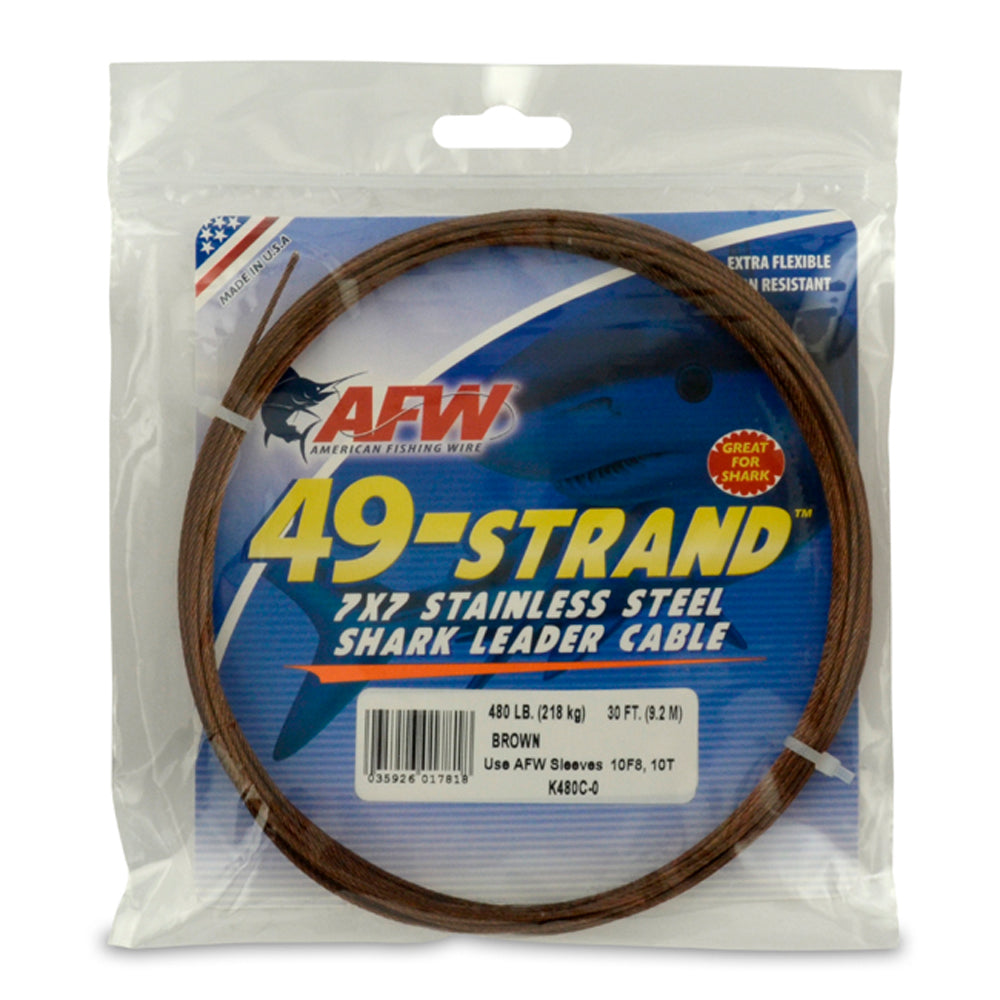 AFW 49 Strand, 7x7 Stainless Steel Shark Wire Leader Cable 30ft