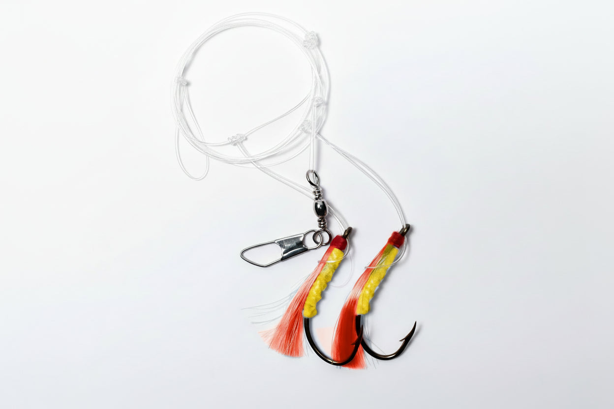 Sea Striker SS-SFR-RY Shrimp FlyRig, Red/Yellow, 7/0, 60Lb test, 2Flys